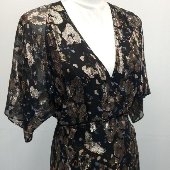 ba&sh Metallic Short Sleeve Silk Print Midi Dress - Picture 8 of 13